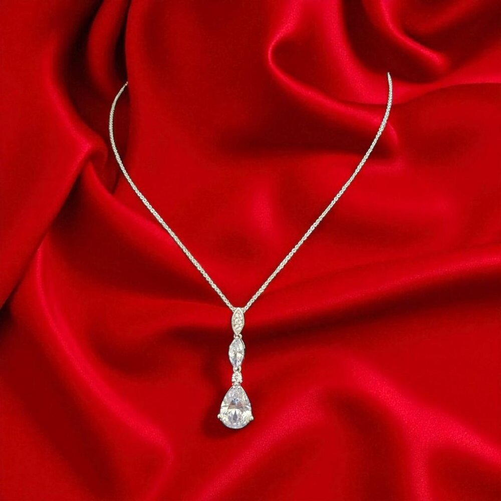 Jim Ball Elegant Drop Pendant Clear Cubic Zirconia Necklace